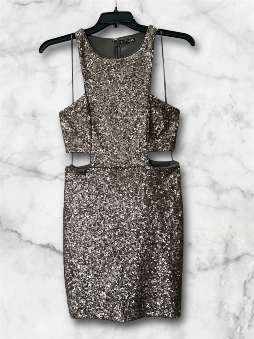 Express Gold Sequin Cut Out Party Club Dress Size 10